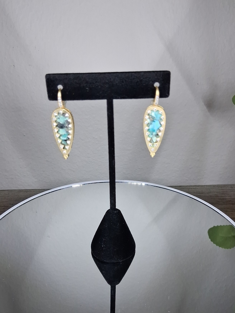 Solid Sterling Silver, Genuine Turquoise, 14kt Matte Gold & CZ's